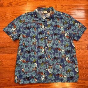 Marvel Avengers Button Down Shirt Mens XL Blue Tropical Floral Aloha Resort AOP